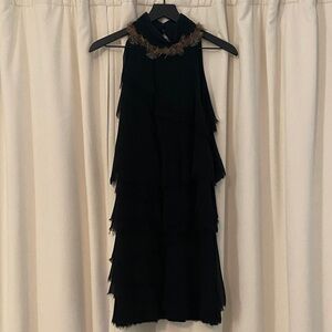 Elizabeth and James Black Dress with Brown Feather Accent 10